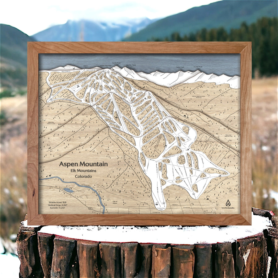 Aspen Ski Trail Map, Wooden Ski Resort Map Art