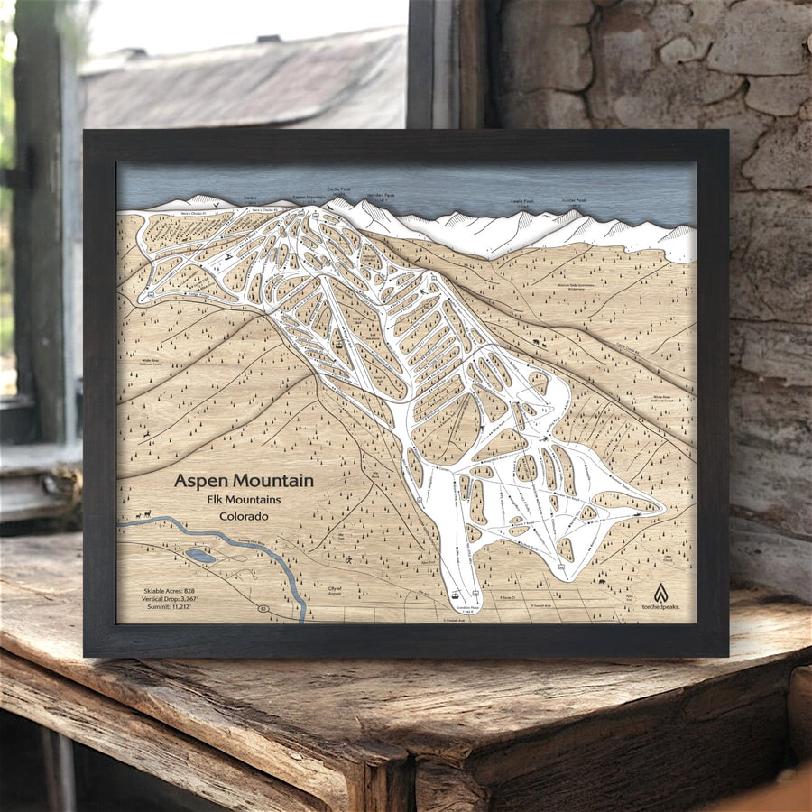 Aspen Mountain Colorado Ski Trail Map, Mountain Art, Ski Cabin Decor