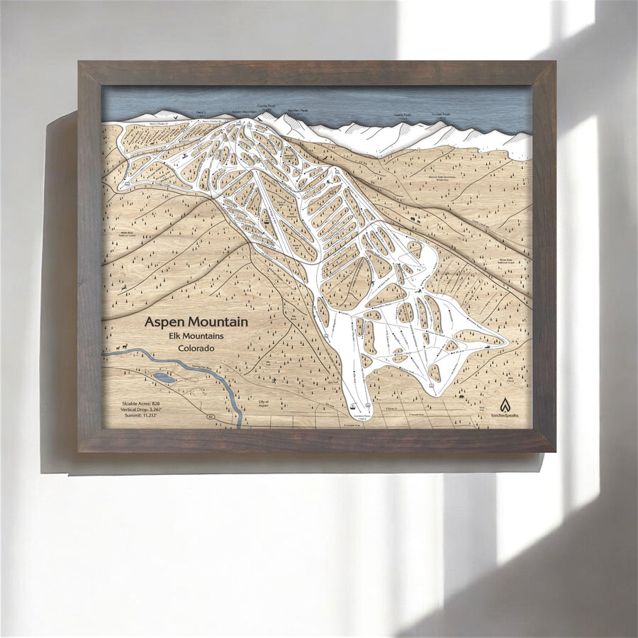 Aspen Ski Mountain Map, Laser-cut trail map, skiing decor