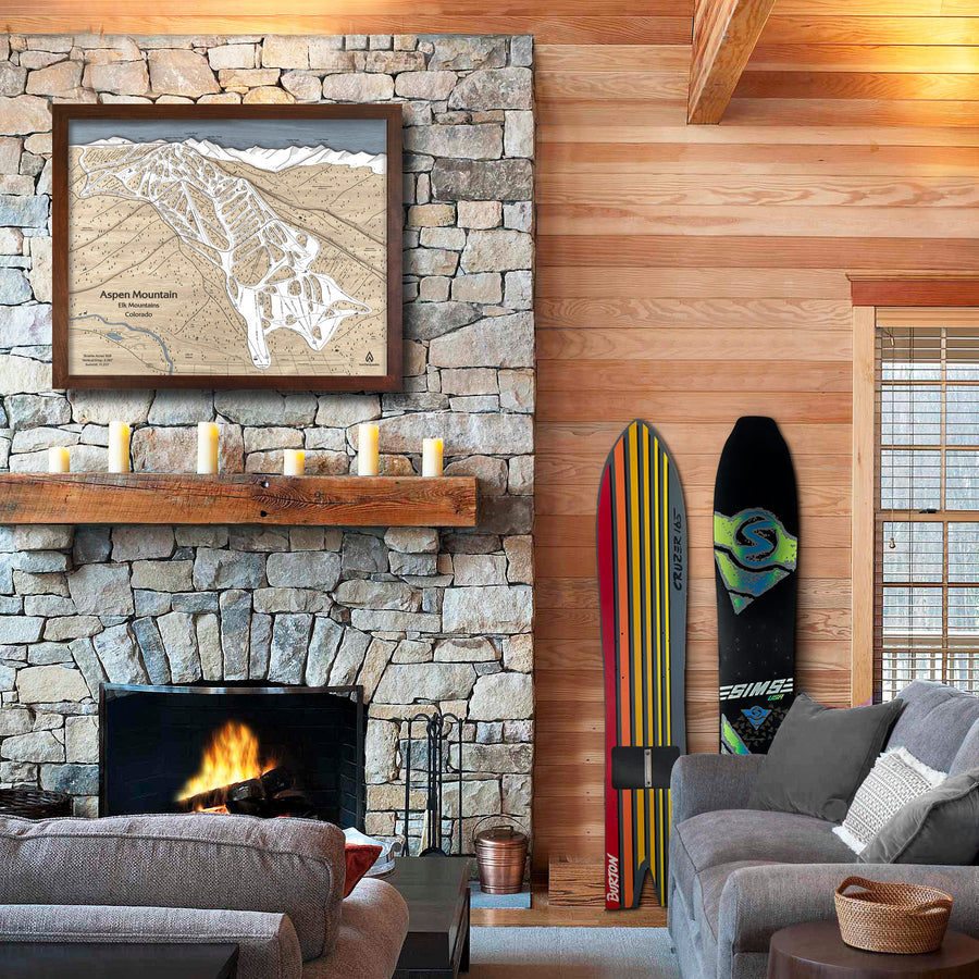 Aspen Mountain Map, Ski Cabin Decor, Skiing Art for Skiers