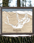 Bear Mountain Ski Trail Map engraved in wood, Framed Skiing Art