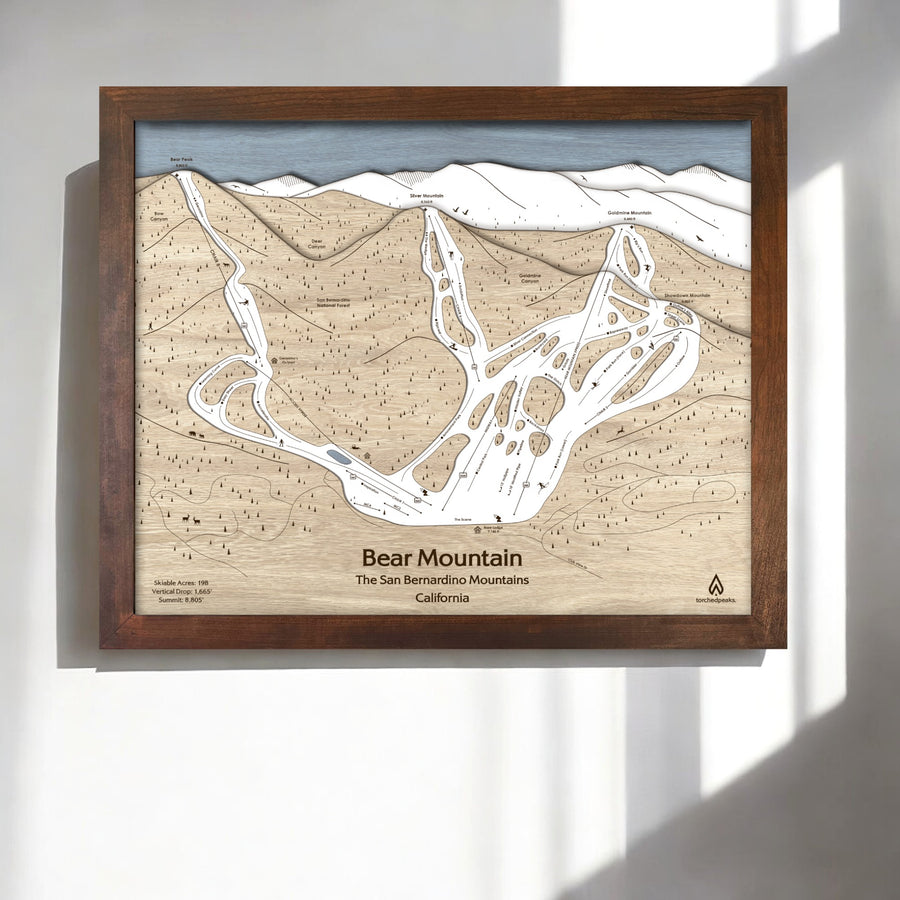 Big Bear Mountain Ski Resort Map, Wooden Ski Sign Map