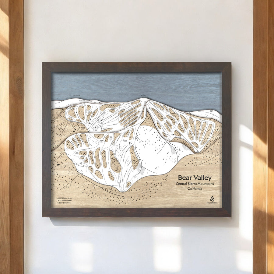 Bear Valley Map, Ski Trail Map of Bear Valley Ski Resort in California, Home Decor, Wall Art