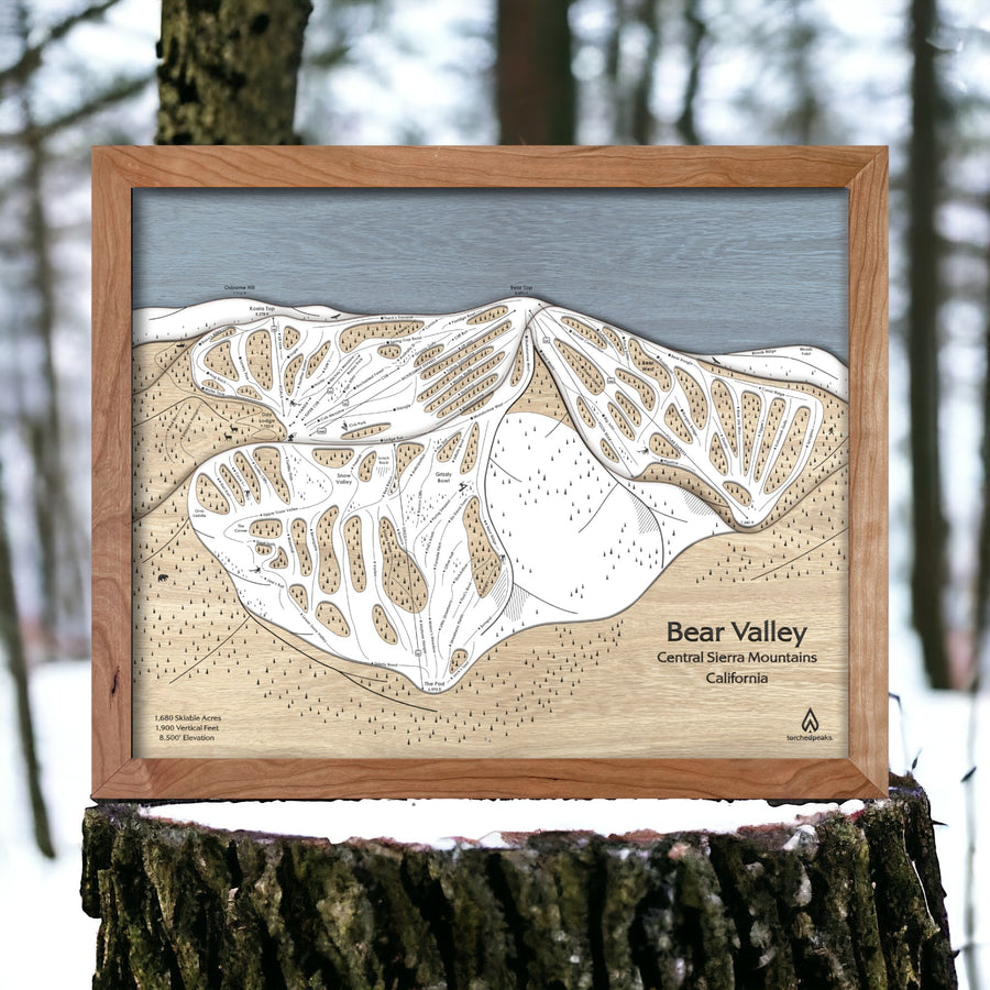 Bear Valley Framed Ski Resort Map, Home Decor, Skiing Gift