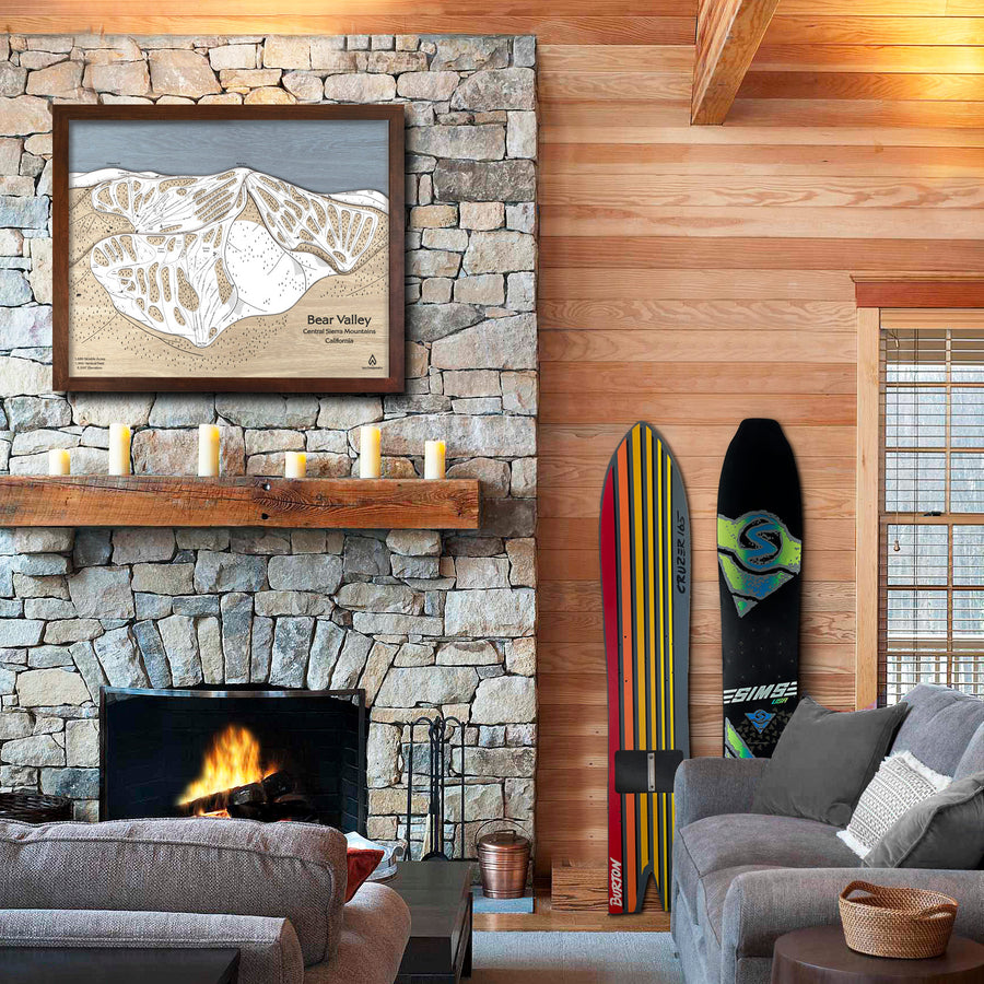 Bear Valley Wooden Wall Map, Gift for Snowboarders, Ski Art, Home Decor