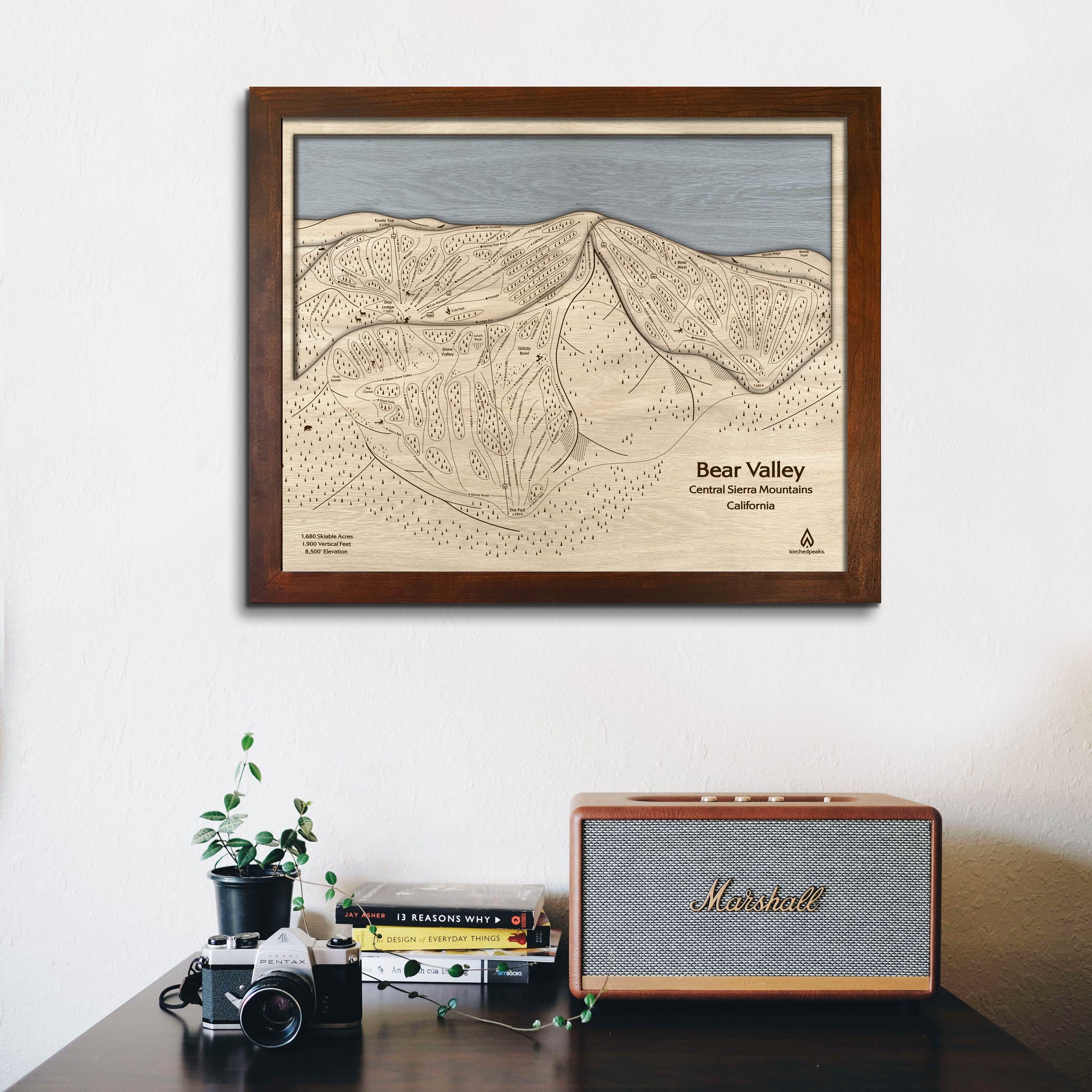 Bear Valley California Ski Trail Map | 3D Layered Wood Mountain Mountain Art