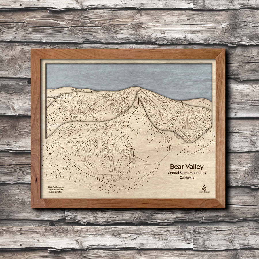 Bear Valley California Ski Trail Map | 3D Layered Wood Mountain Mountain Art