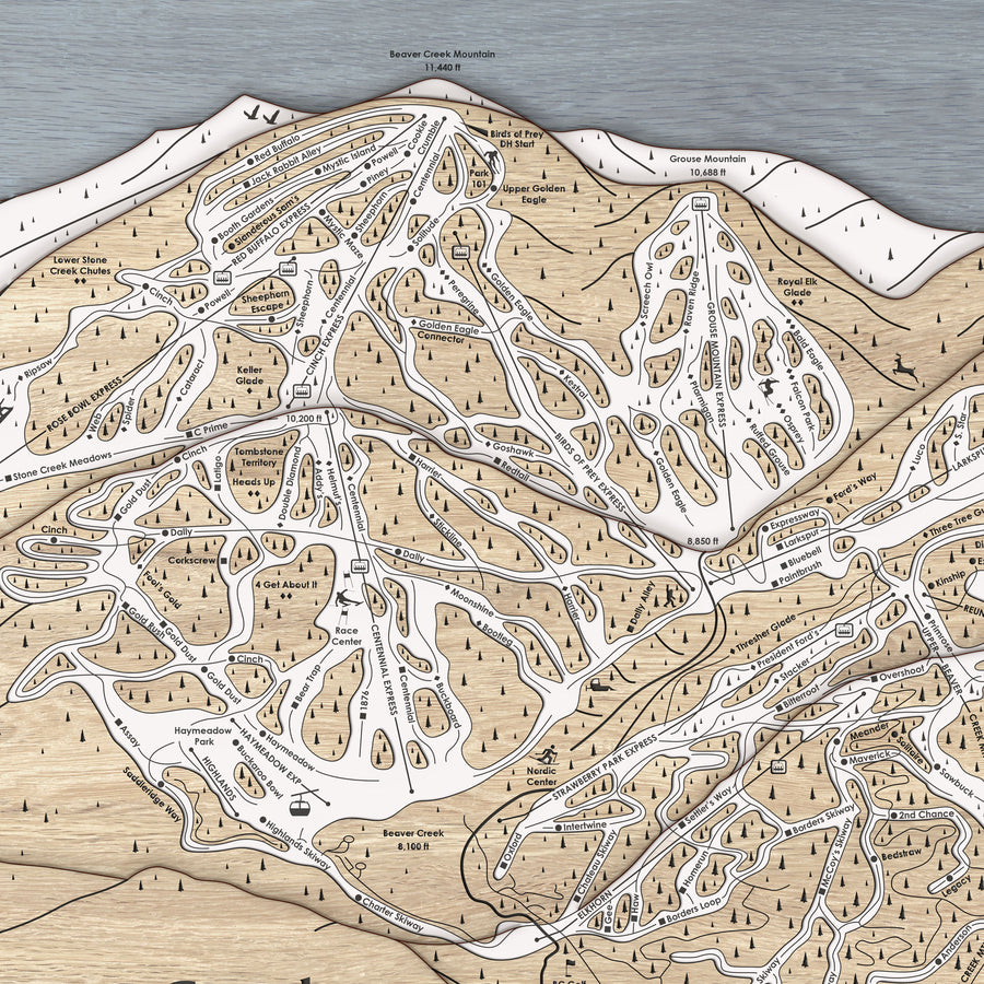 Beaver Creek Laser-engraved map, Ski Cabin Decor