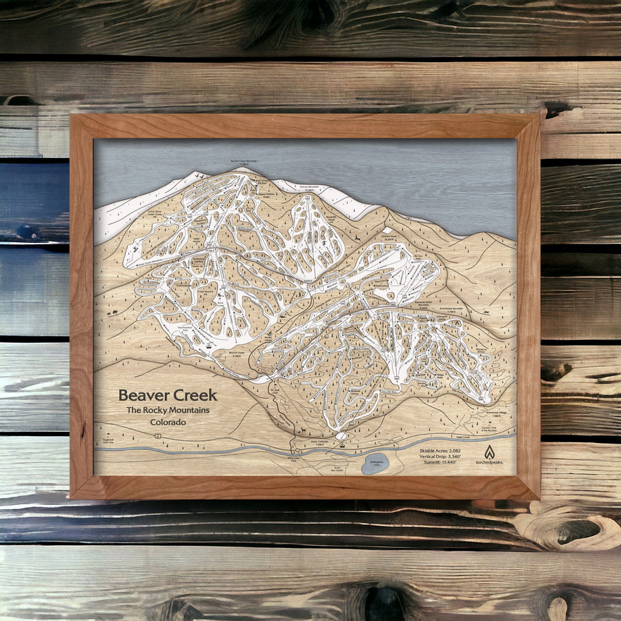 Skiing Decor: Wooden Map of Beaver Creek Ski Resort