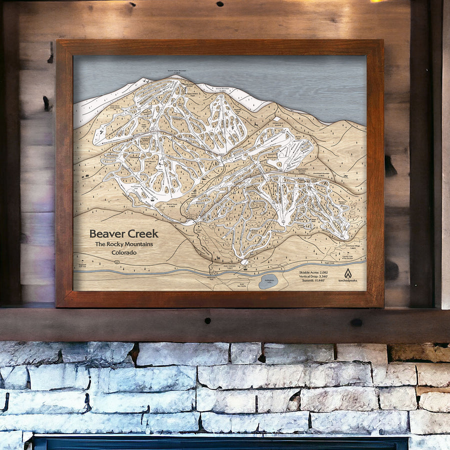 Unique Ski House Art: Large, Wooden Wall Map of Beaver Creek Ski Area