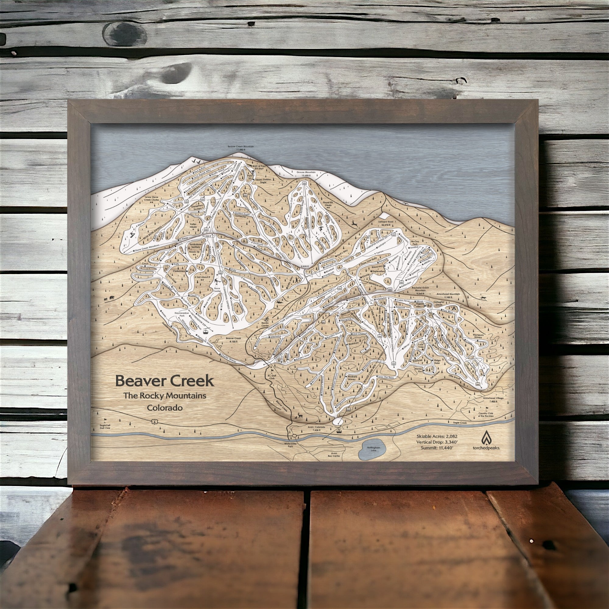 Wooden Wall Map featuring Beaver Creek, Ski Map Art
