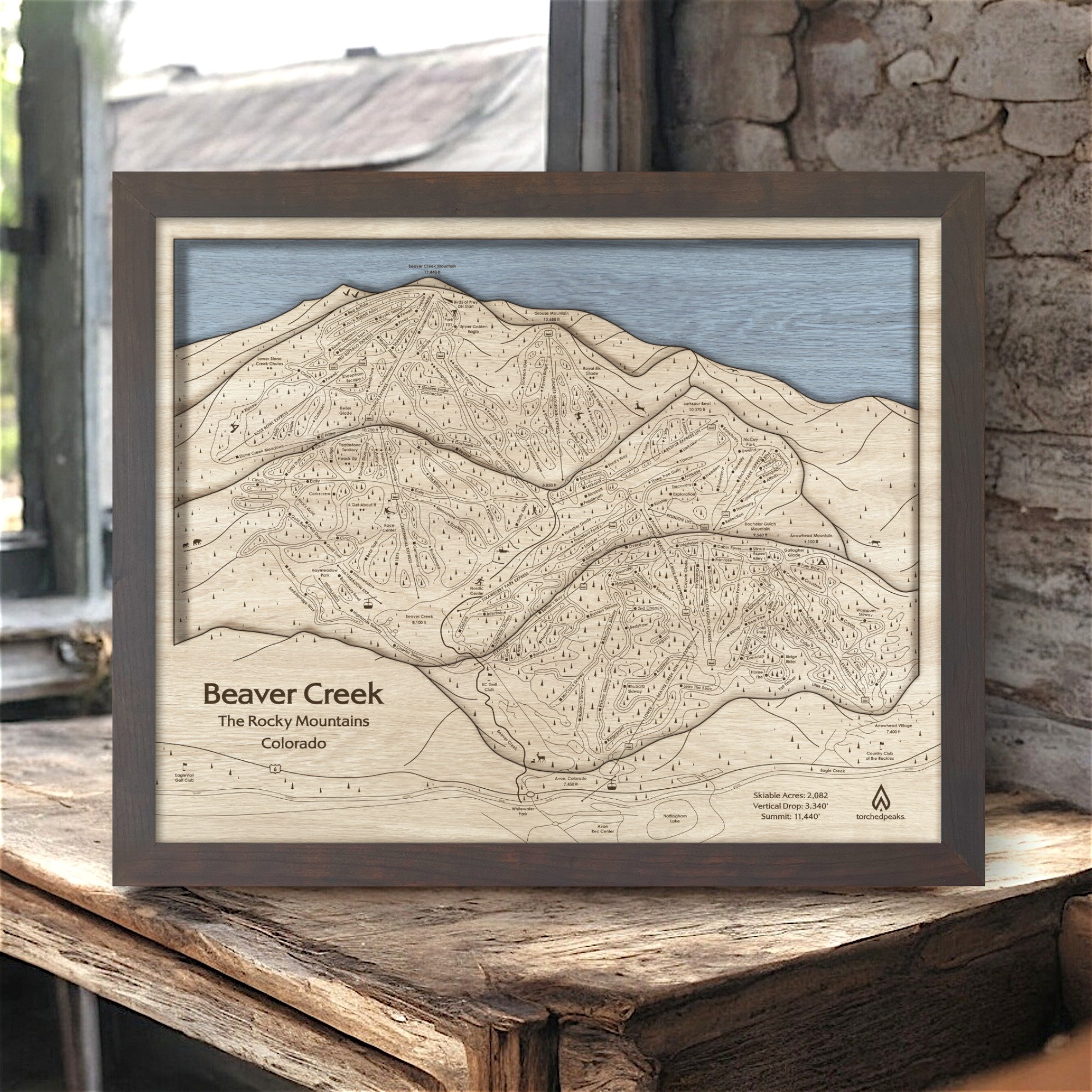 Beaver Creek CO Ski Slopes Map, Winter Ski Map, Ski Cabin Art