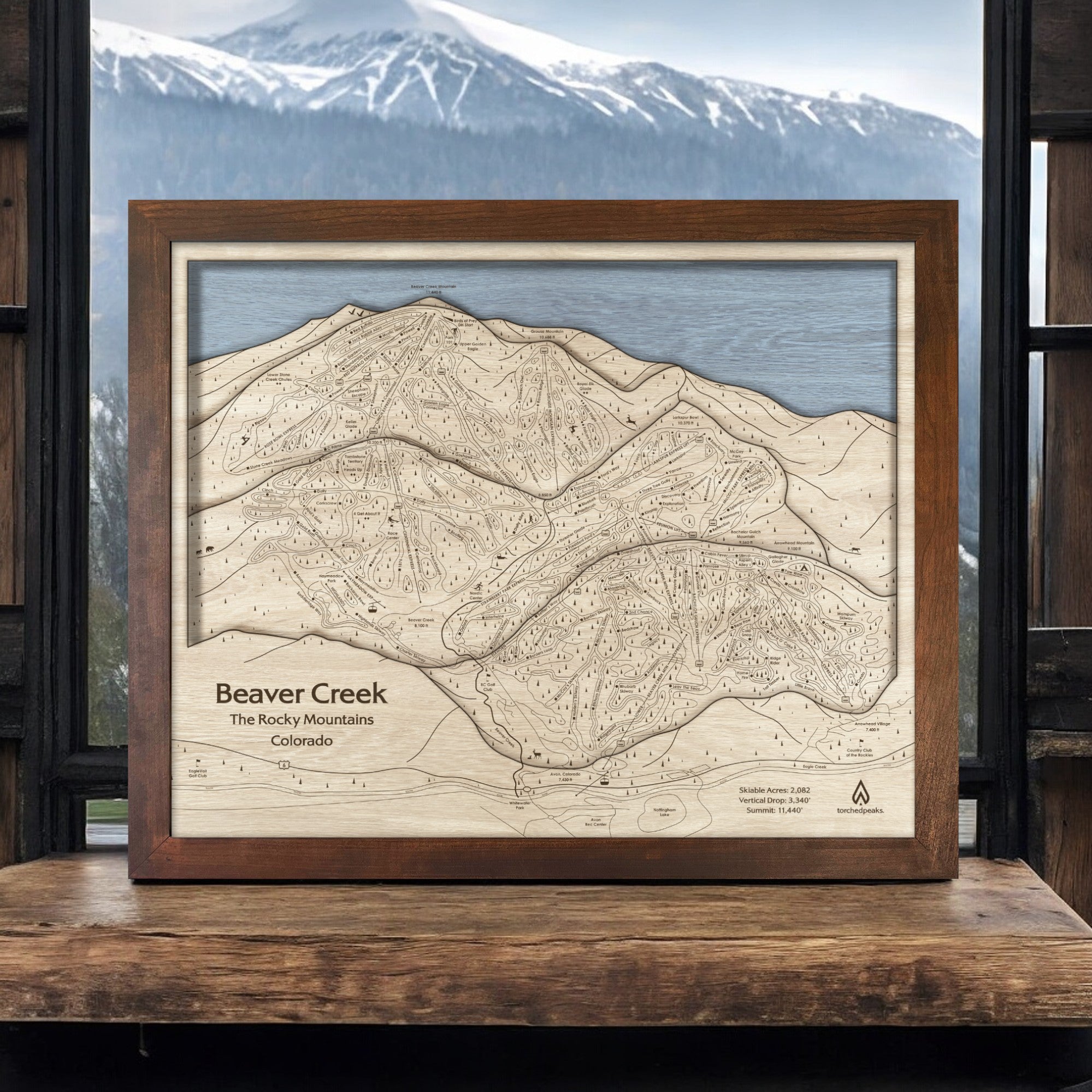 Beaver Creek Ski Trail Map, Wooden Framed Ski Map, Ski Cabin Decor