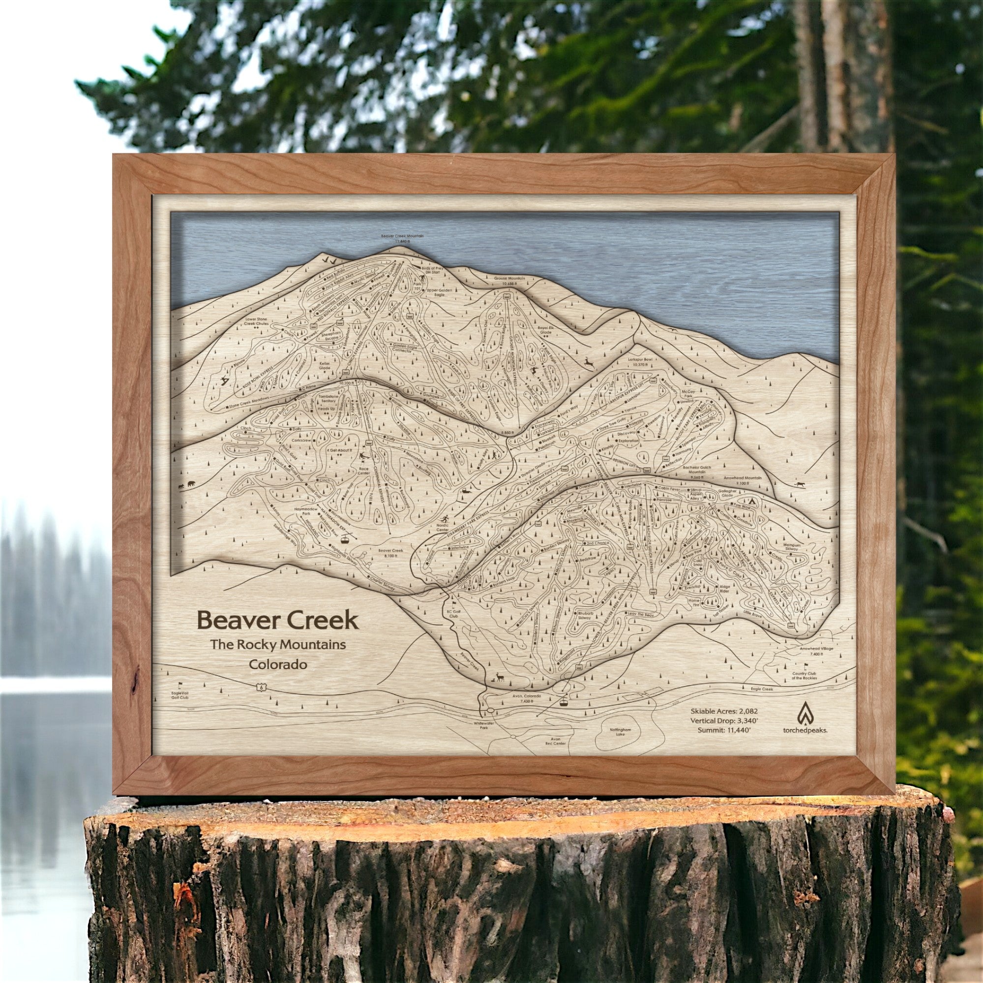 Beaver Creek Ski Area Map, Wooden Ski Trail map by Torched Peaks, Ski Slopes Mountain Art