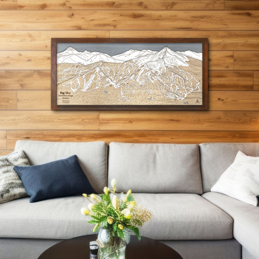 Ski Cabin Wall Art: Big Sky Ski Resort Wood Trail Map