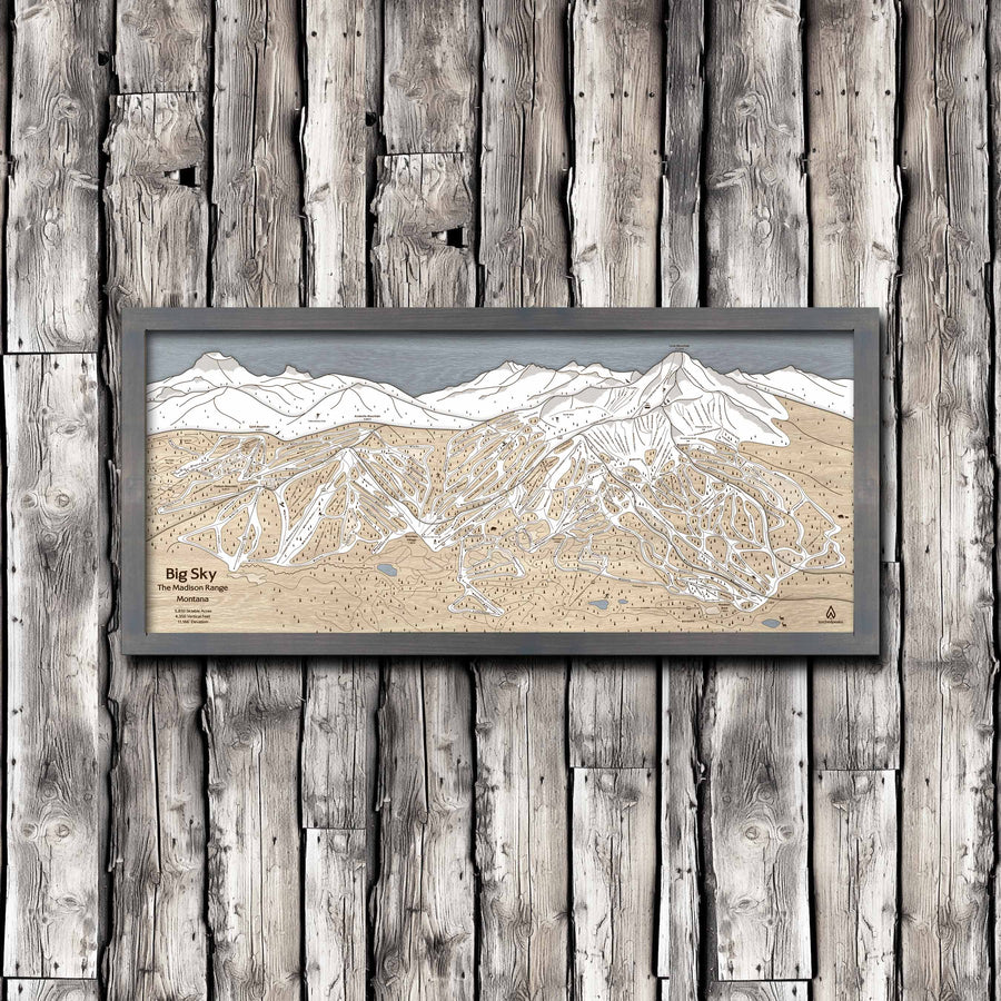 Big Sky Montana Ski Trail Map | Laser Engraved Mountain Art