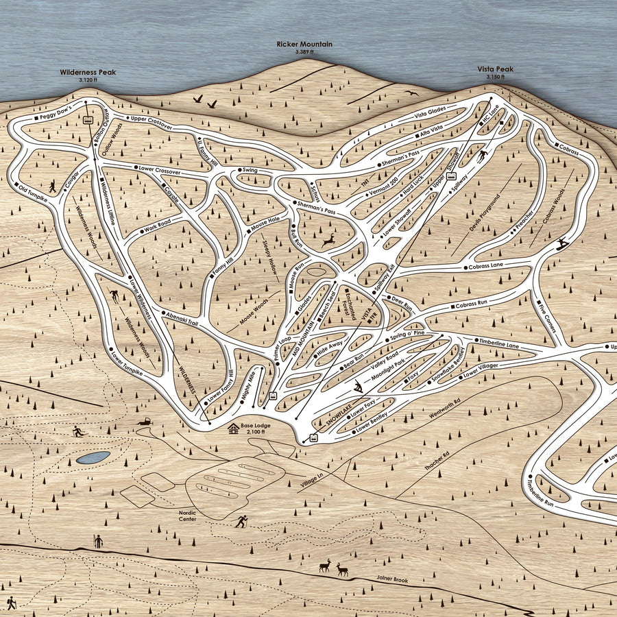 Bolton Valley VT Laser-cut, 3D Wood Ski Map Art