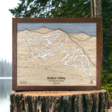 Bolton Valley laser-cut wood ski map