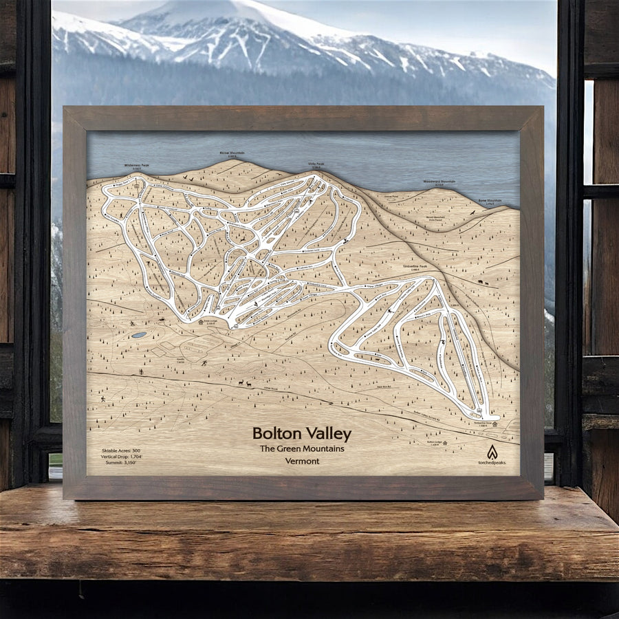 Bolton Valley Vermont Wooden Ski Trail Map, Skiing Wall Art