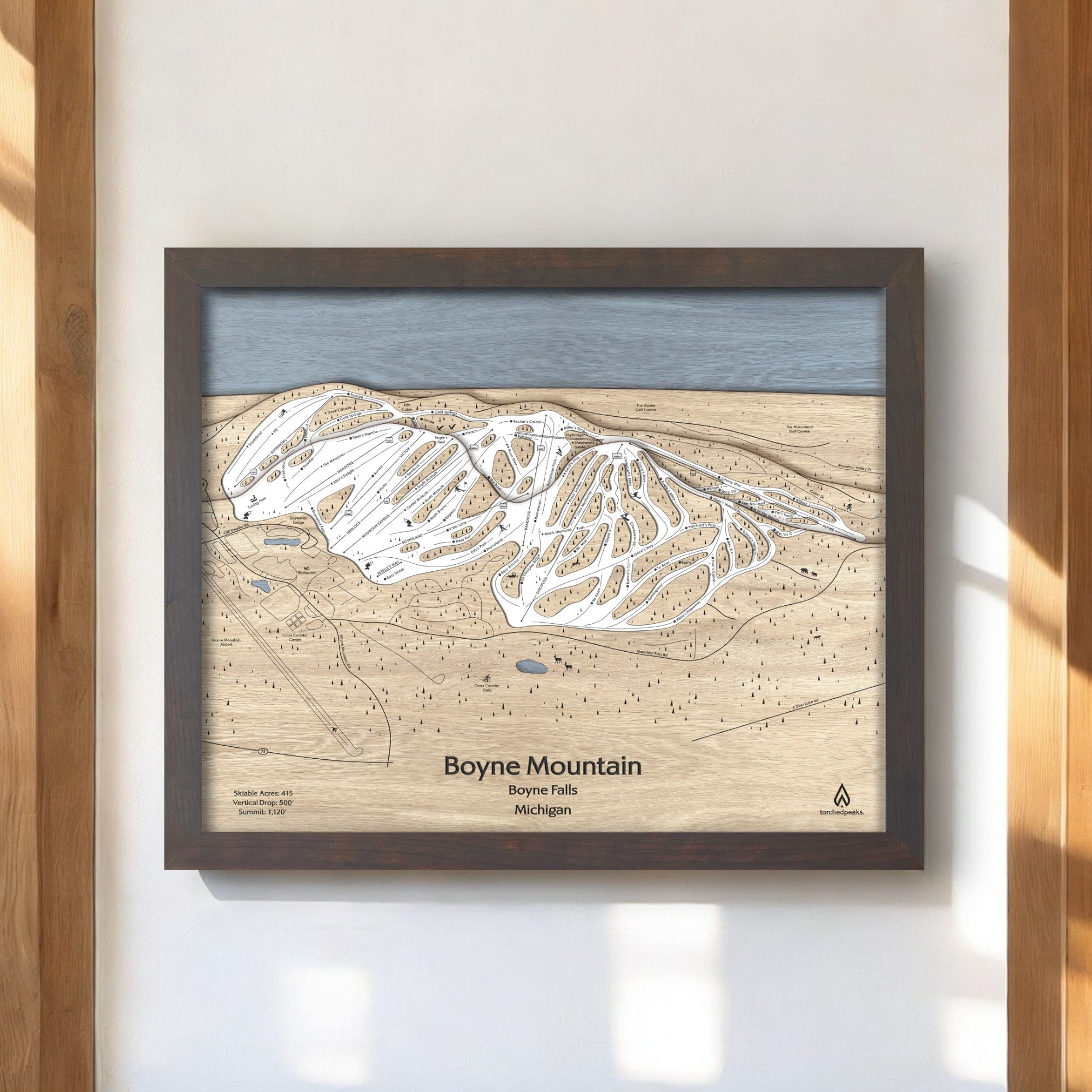 Boyne Mountain Ski Map, Wooden Ski Resort Map