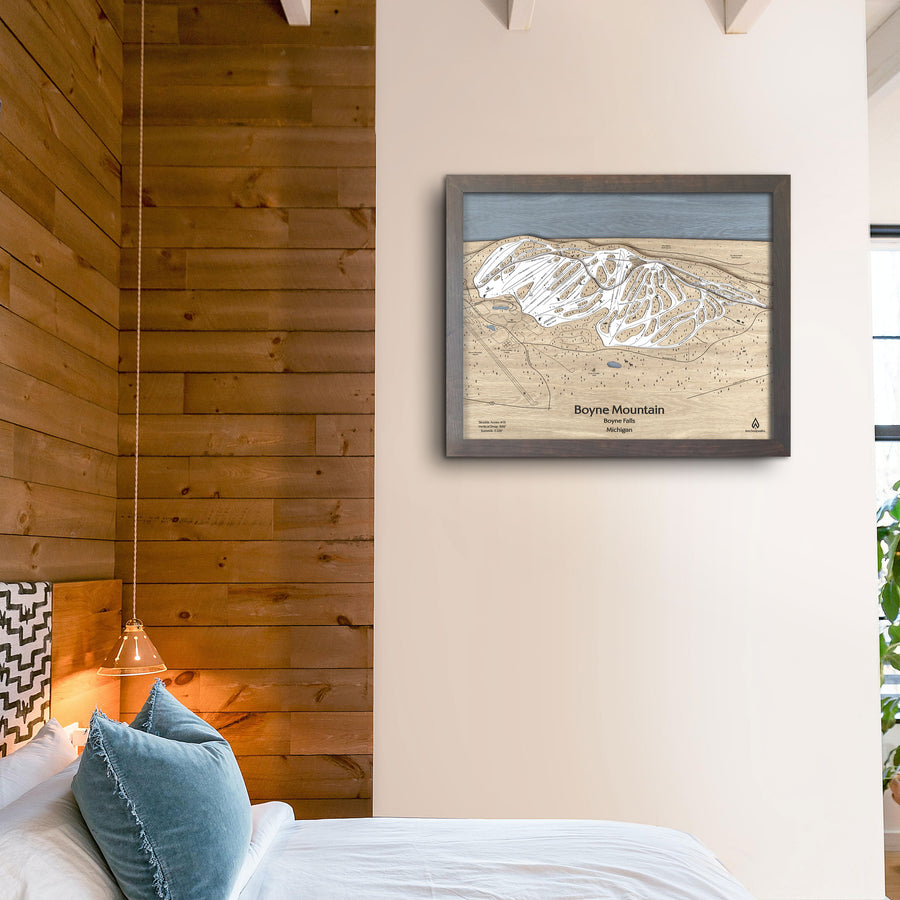 Boyne Mountain Wall Map, Engraved Wood Ski Resort Map