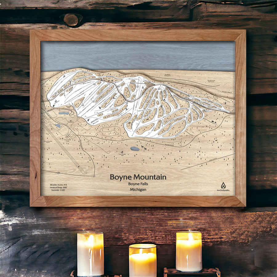 Boyne Mountain Ski Trail Map, Framed Skiing Art, Ski Decor, Mountain Art