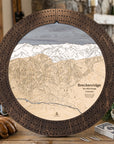 Rustic Mocha Breckenridge wooden cribbage board with playing cards and snacks, a unique gift for skiers.