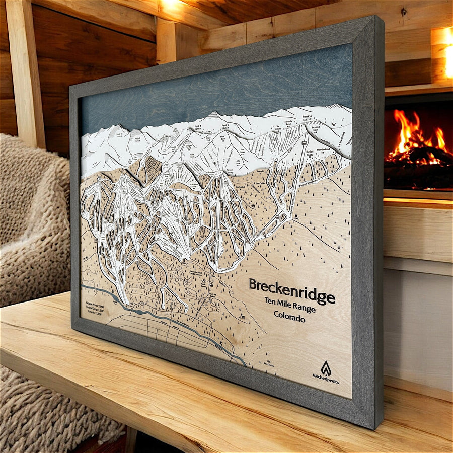 Breckenridge Ski Map Poster,  Engraved Wood Ski Map, Ski Cabin Decor