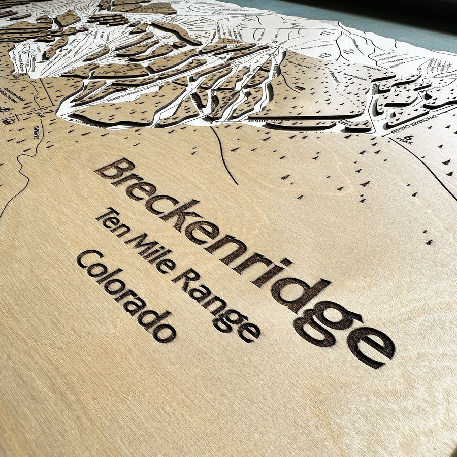 Breckenridge engraved wood map, Breckenridge Colorado Skiing Art