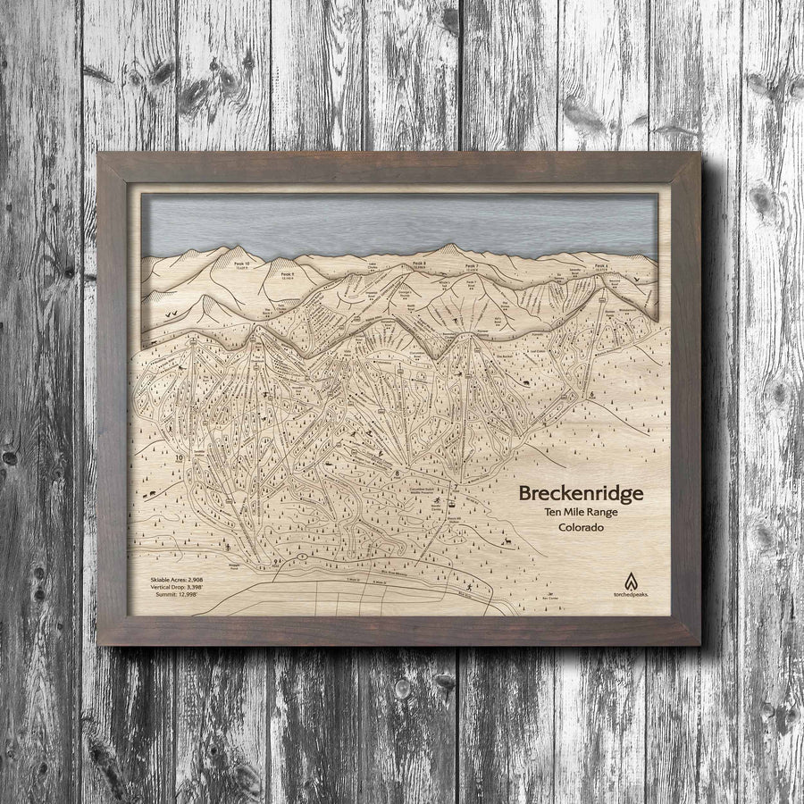 Breckenridge CO ski trail map, Skiing Poster on Wood
