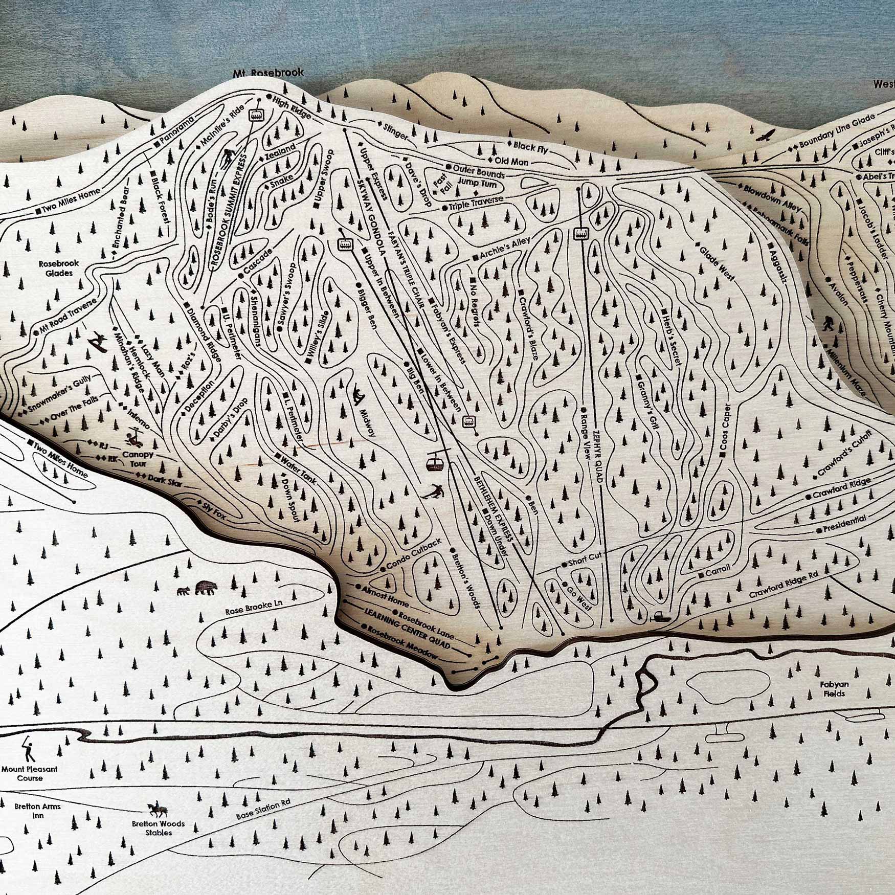Bretton Woods NH Ski Trail Map | 3D Laser Carved Ski Slope Mountain Art