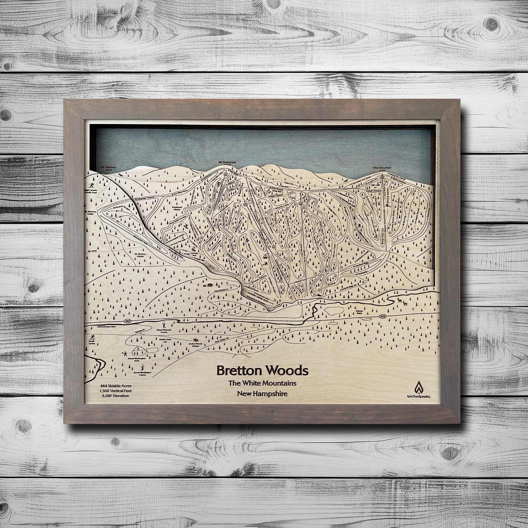 Bretton Woods NH Ski Trail Map | 3D Laser Carved Ski Slope Mountain Art