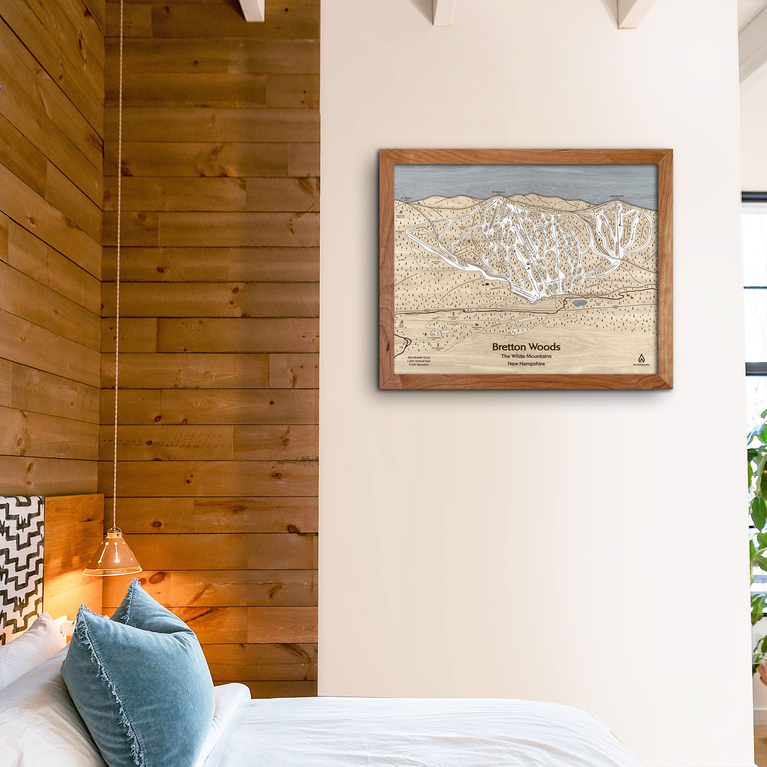 Bretton Woods Ski Trail Map | 3D Laser-engraved Ski Slope Mountain Art | Torched Peaks