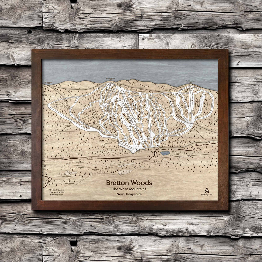 Bretton Woods Ski Trail Map | 3D Laser-engraved Ski Slope Mountain Art | Torched Peaks