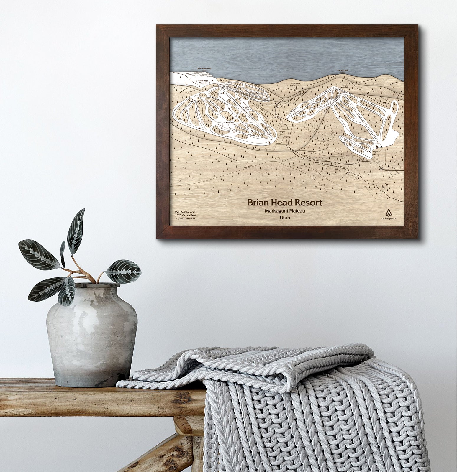 Brian Head Ski Resort Trail Map | 3D Wood Mountain Art | Torched Peaks