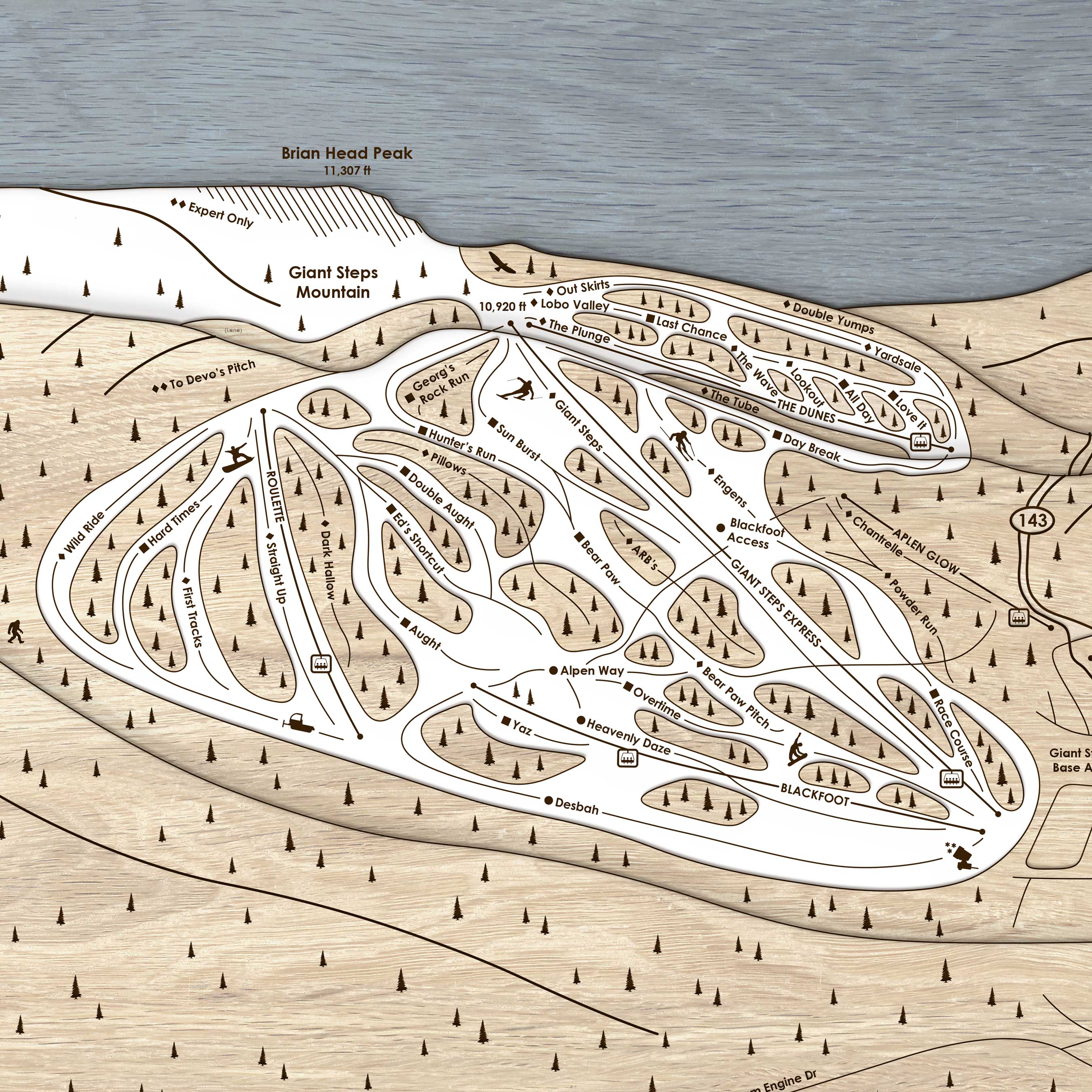 Brian Head Ski Resort Trail Map | 3D Wood Mountain Art | Torched Peaks