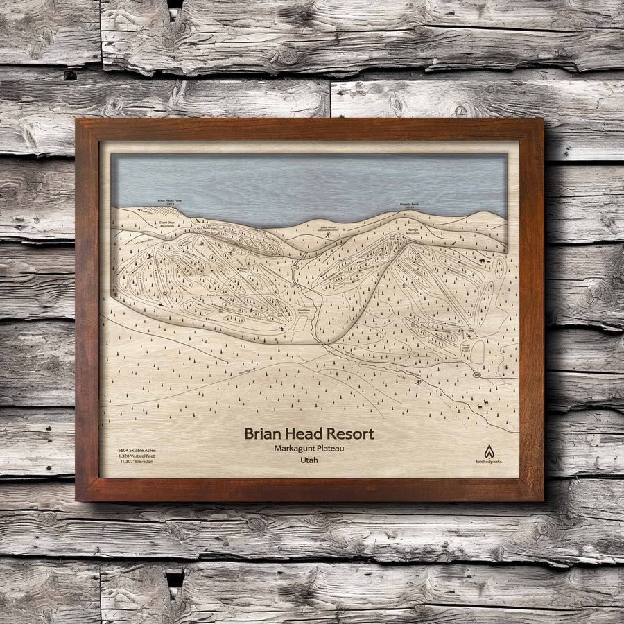 Brian Head UT Ski Trail Map | 3D Wood Mountain Map, Framed Wall Map