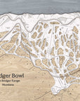 Wooden, engraved map Bridger Bowl ski resort