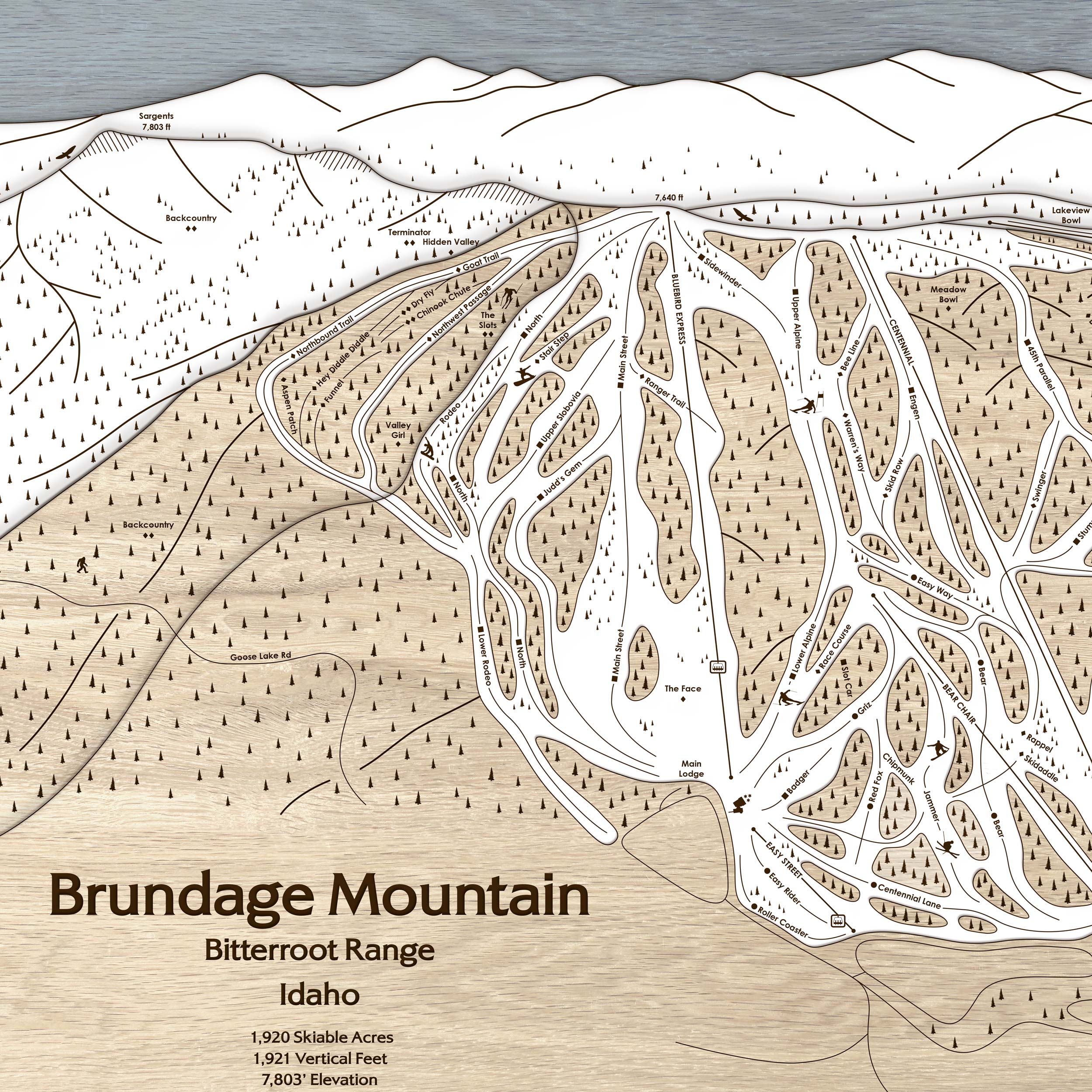 Brundage Mountain Ski Trail Map | Wooden Ski Slope Mountain Art