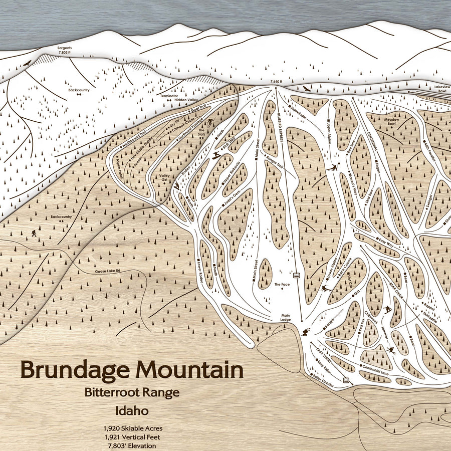 Brundage Mountain Ski Trail Map | Wooden Ski Slope Mountain Art