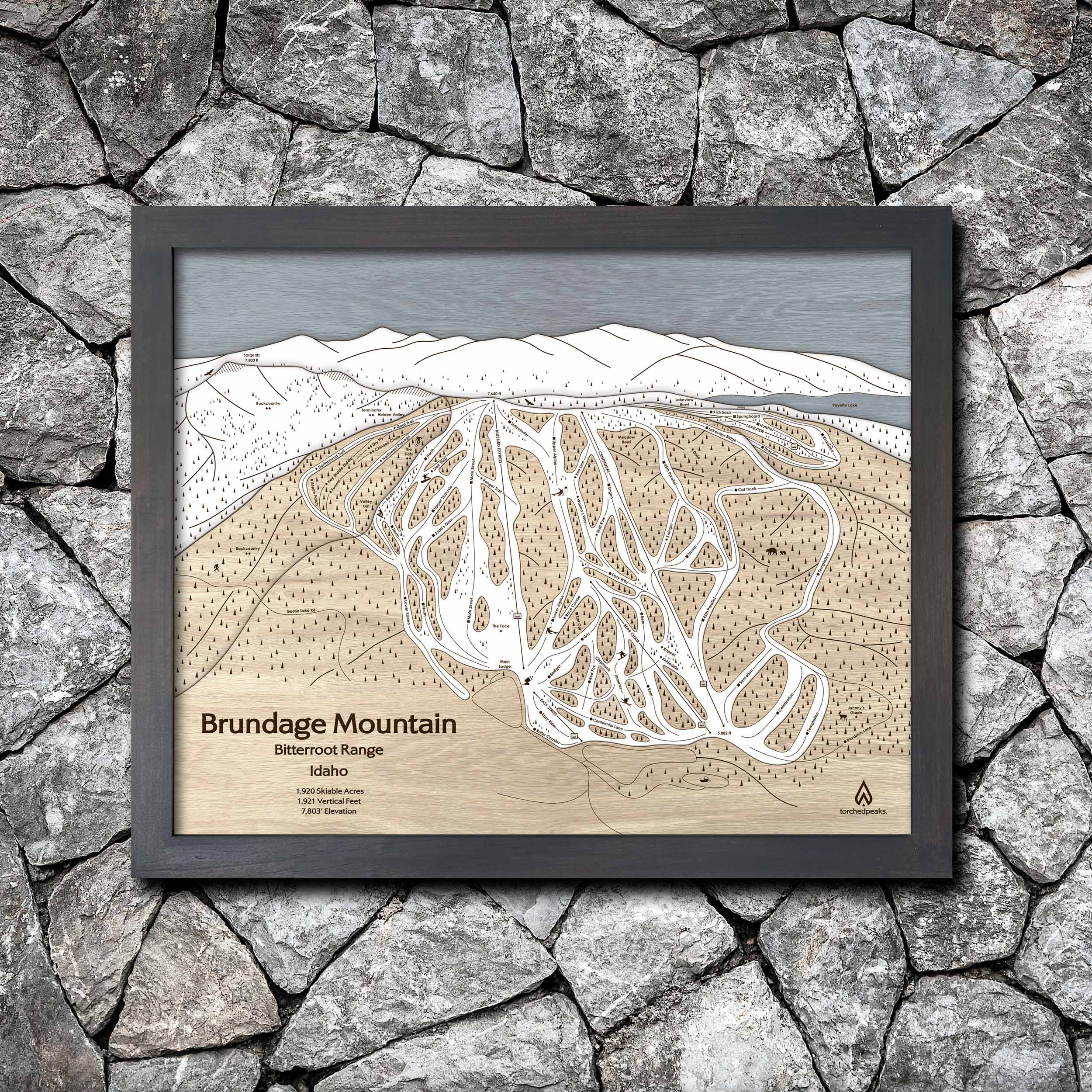 Brundage Mountain Ski Trail Map | Wooden Ski Slope Mountain Art