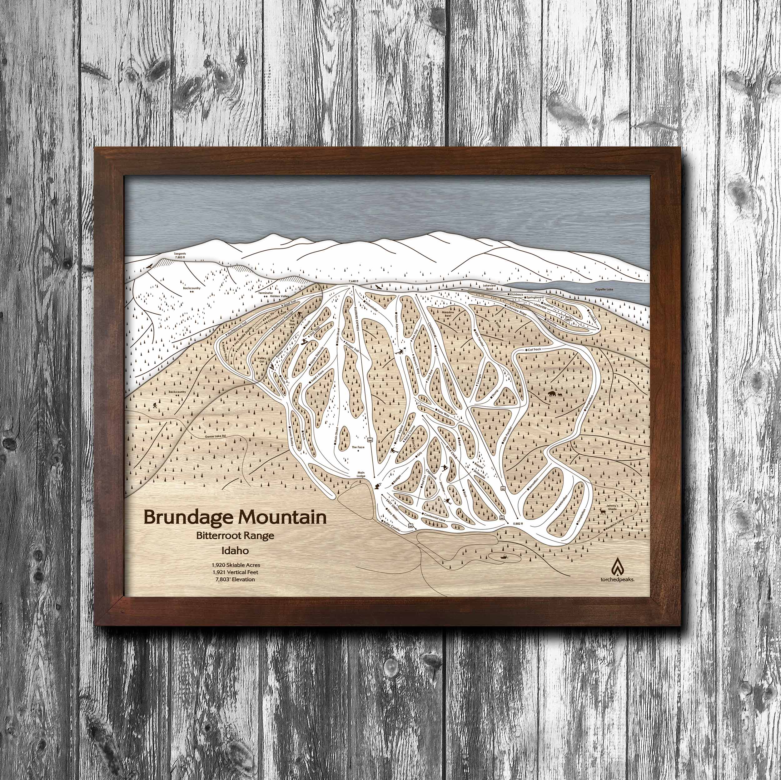 Brundage Mountain Ski Trail Map | Wooden Ski Slope Mountain Art