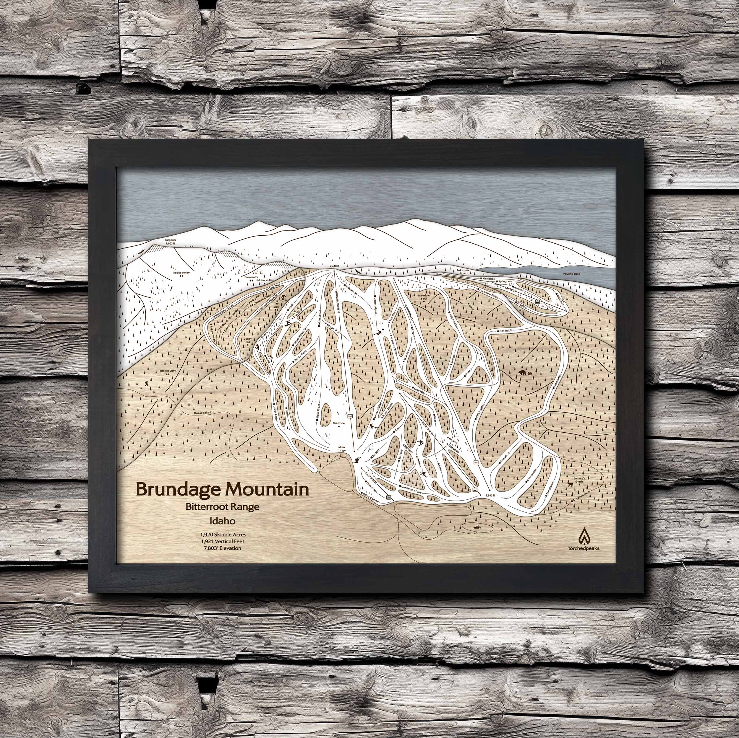Brundage Mountain Ski Trail Map | Wooden Ski Slope Mountain Art