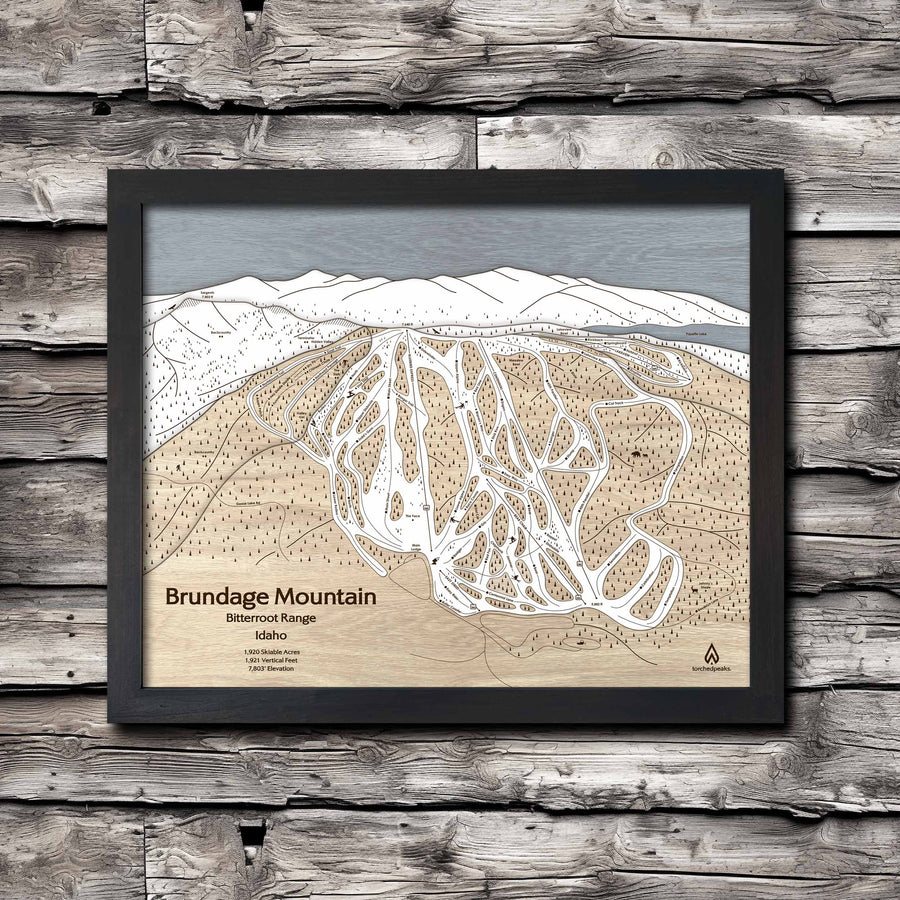 Brundage Mountain Ski Trail Map | Wooden Ski Slope Mountain Art