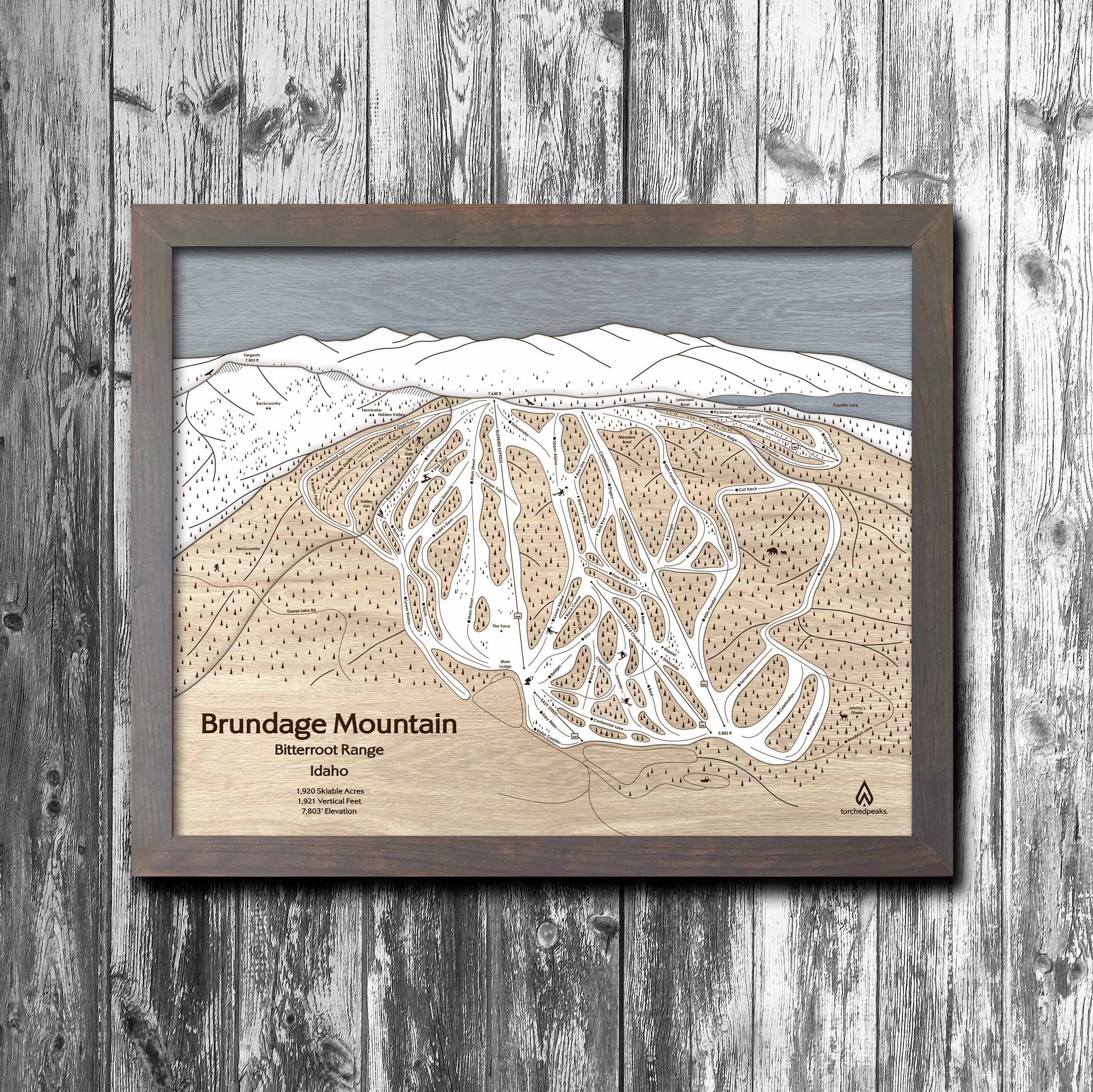 Brundage Mountain Ski Trail Map | Wooden Ski Slope Mountain Art