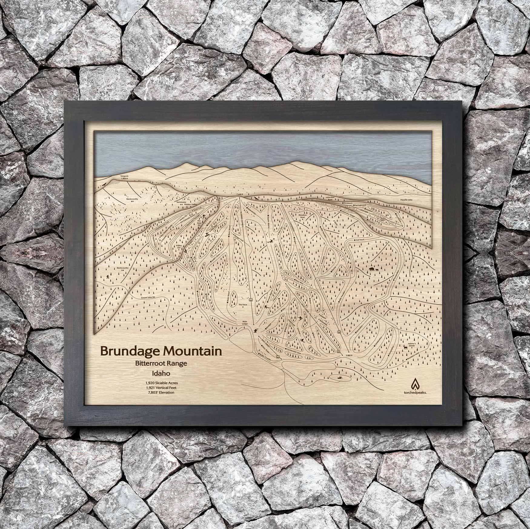 Brundage Mountain, ID Wood Ski Trail Map | 3D Wood Ski Slope Mountain Art