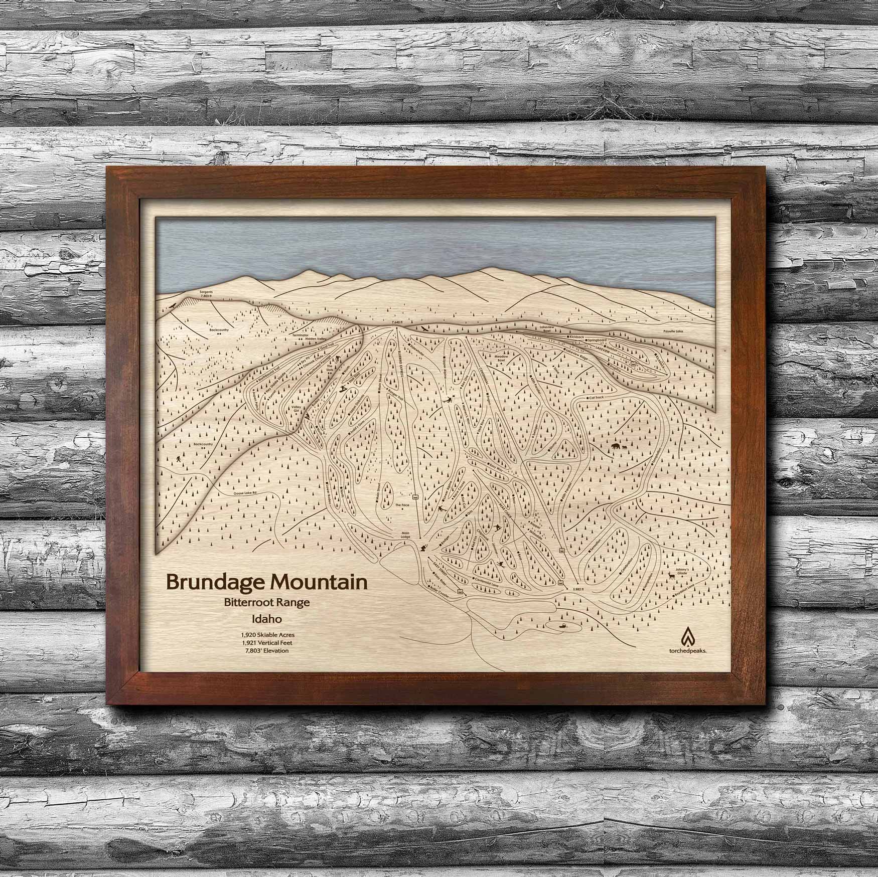 Brundage Mountain, ID Wood Ski Trail Map | 3D Wood Ski Slope Mountain Art