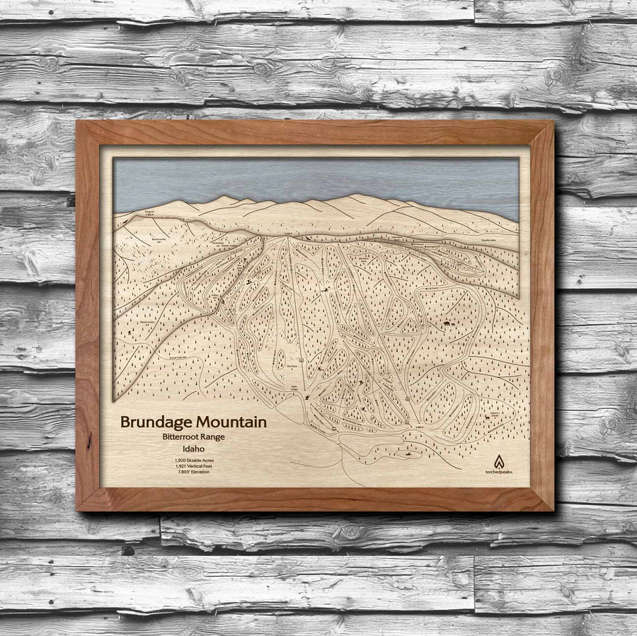 Brundage Mountain, ID Wood Ski Trail Map | 3D Wood Ski Slope Mountain Art
