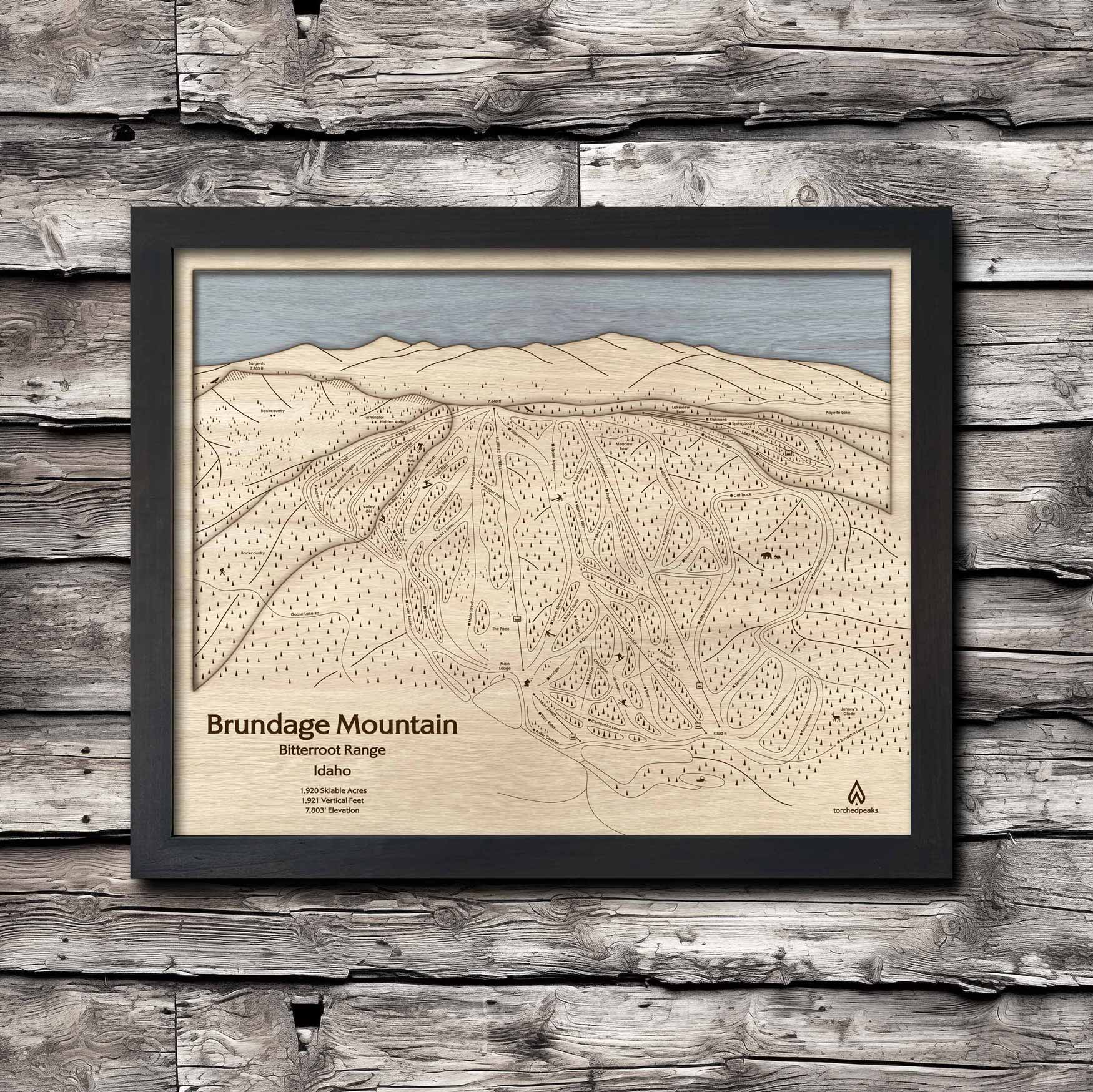 Brundage Mountain, ID Wood Ski Trail Map | 3D Wood Ski Slope Mountain Art