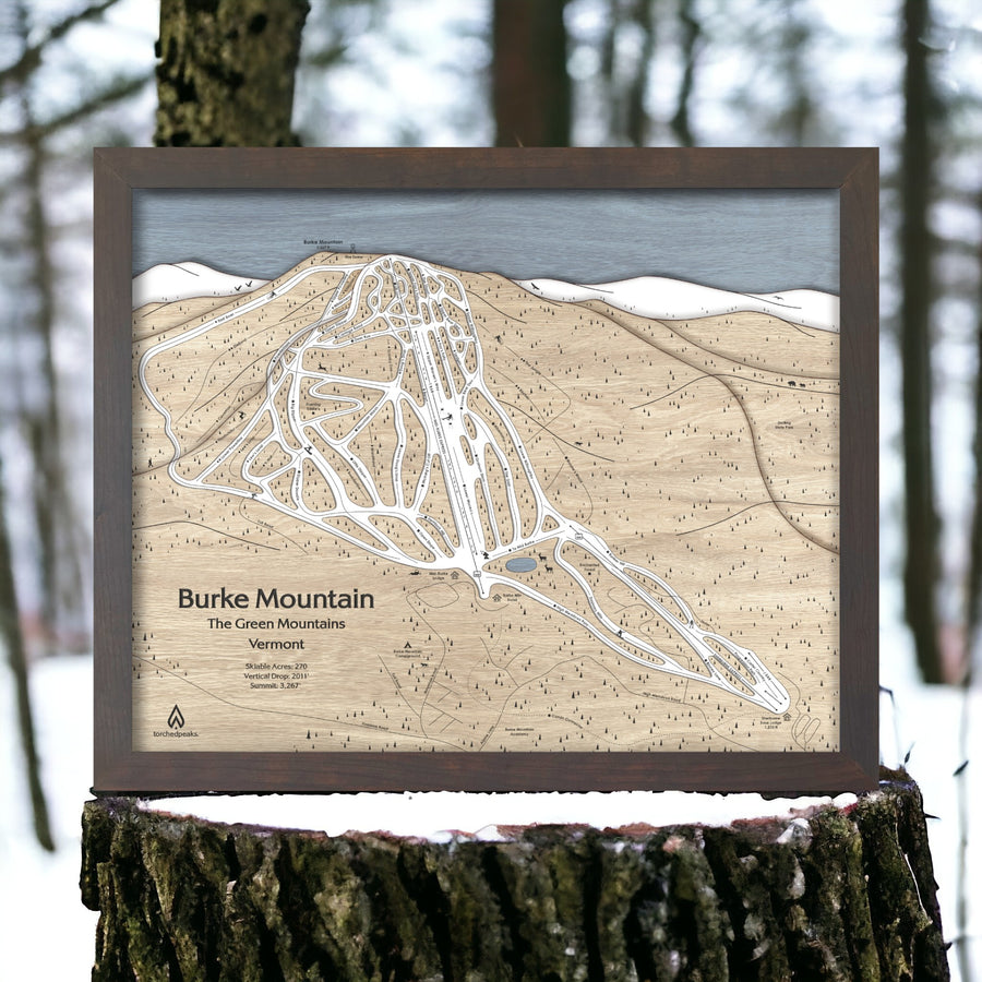 Burke Mountain Ski Map, Wooden Ski Resort Trail Map